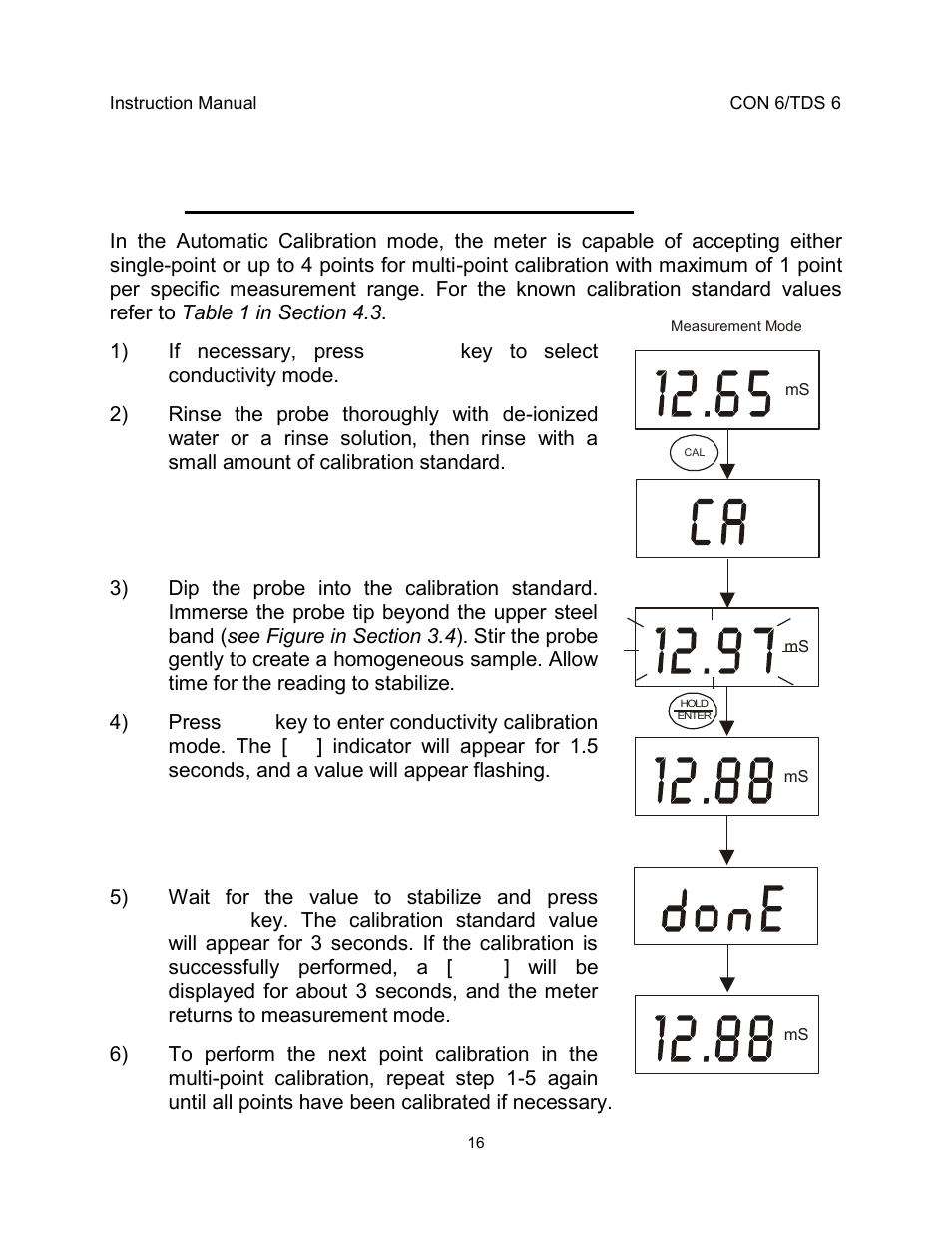4 automatic calibration (conductivity) | Thermo Fisher Scientific EcoScan CON 6 & TDS 6 User Manual | Page 20 / 56