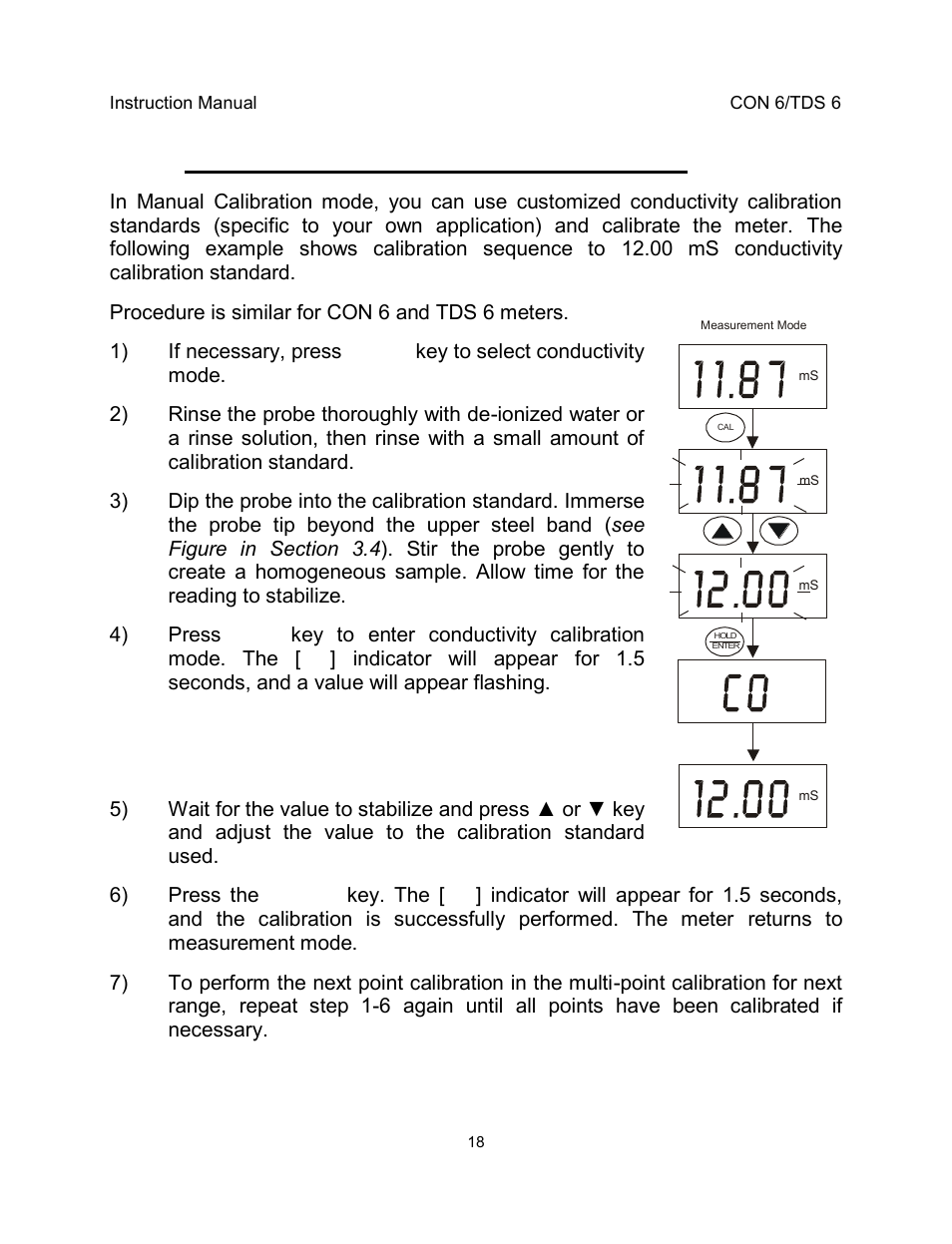 5 manual calibration (conductivity or tds) | Thermo Fisher Scientific EcoScan CON 6 & TDS 6 User Manual | Page 22 / 56
