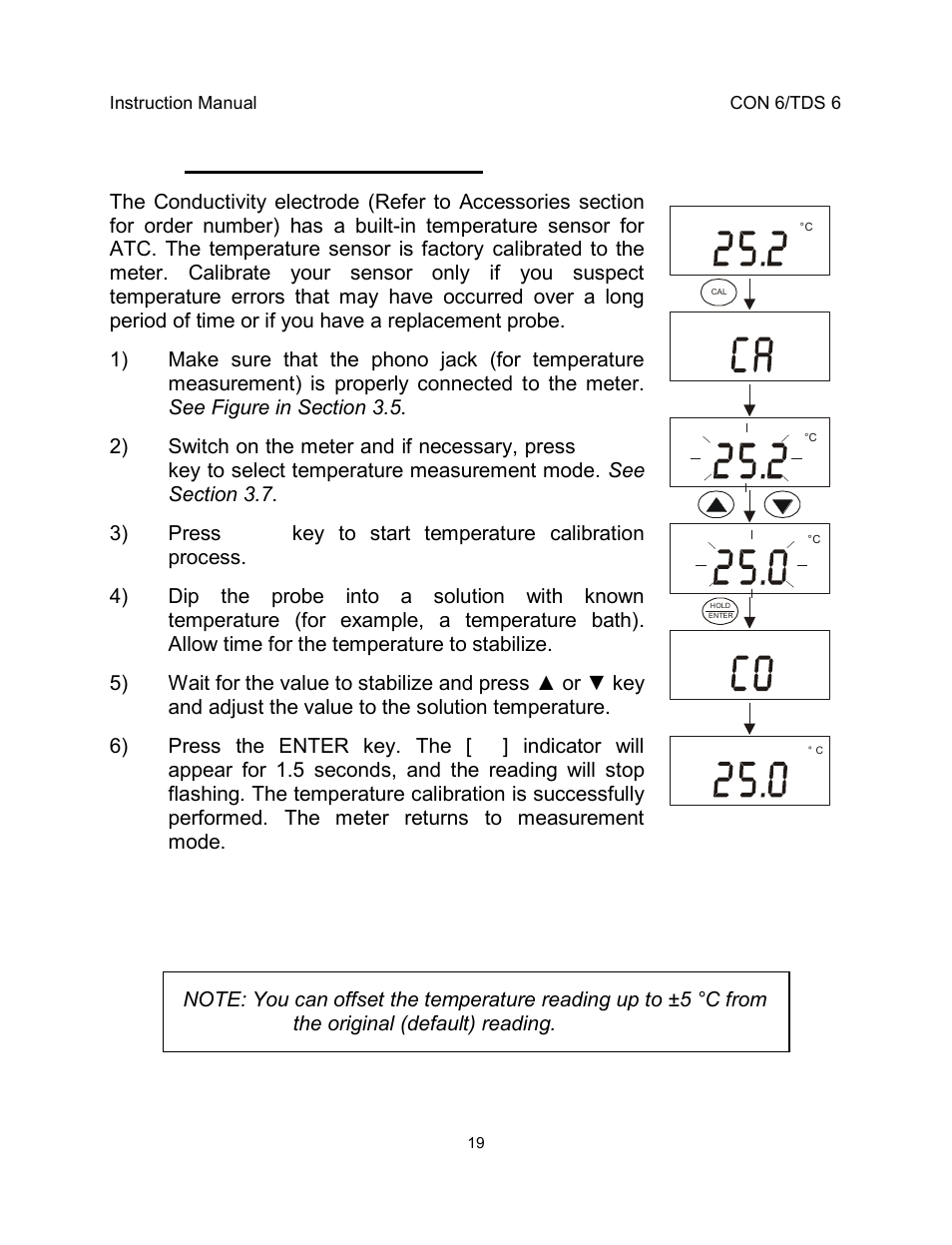 6 temperature calibration | Thermo Fisher Scientific EcoScan CON 6 & TDS 6 User Manual | Page 23 / 56