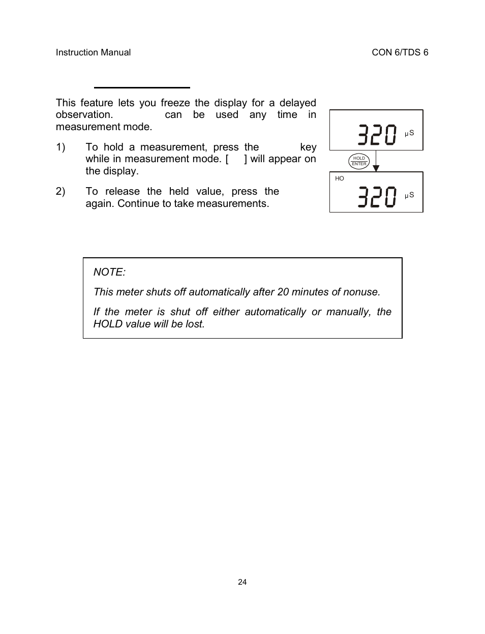 5 hold function | Thermo Fisher Scientific EcoScan CON 6 & TDS 6 User Manual | Page 28 / 56