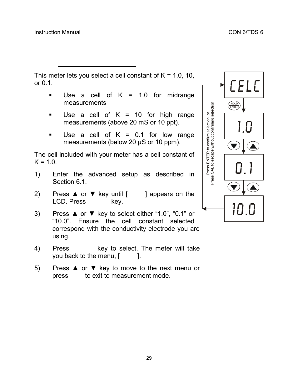 2 select cell constant | Thermo Fisher Scientific EcoScan CON 6 & TDS 6 User Manual | Page 33 / 56