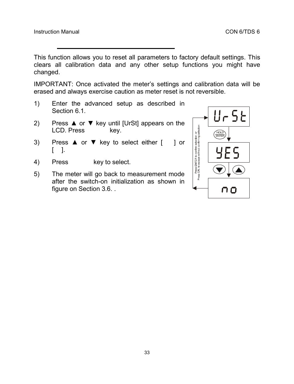 8 restore factory default values | Thermo Fisher Scientific EcoScan CON 6 & TDS 6 User Manual | Page 37 / 56