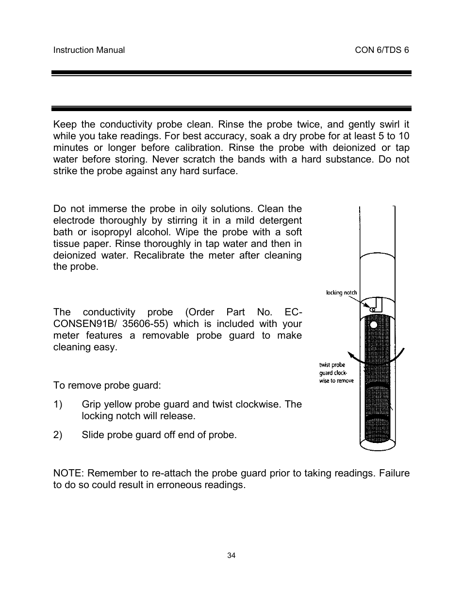 7probe care and maintenance | Thermo Fisher Scientific EcoScan CON 6 & TDS 6 User Manual | Page 38 / 56