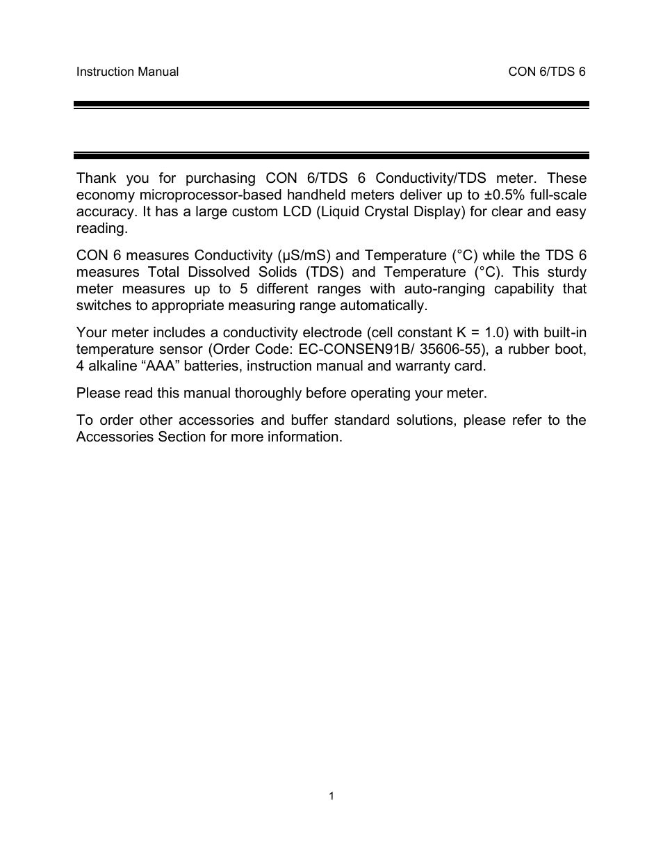1introduction | Thermo Fisher Scientific EcoScan CON 6 & TDS 6 User Manual | Page 5 / 56