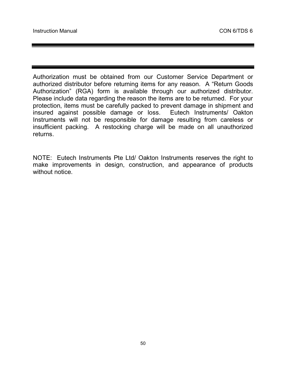 17 return of items | Thermo Fisher Scientific EcoScan CON 6 & TDS 6 User Manual | Page 54 / 56