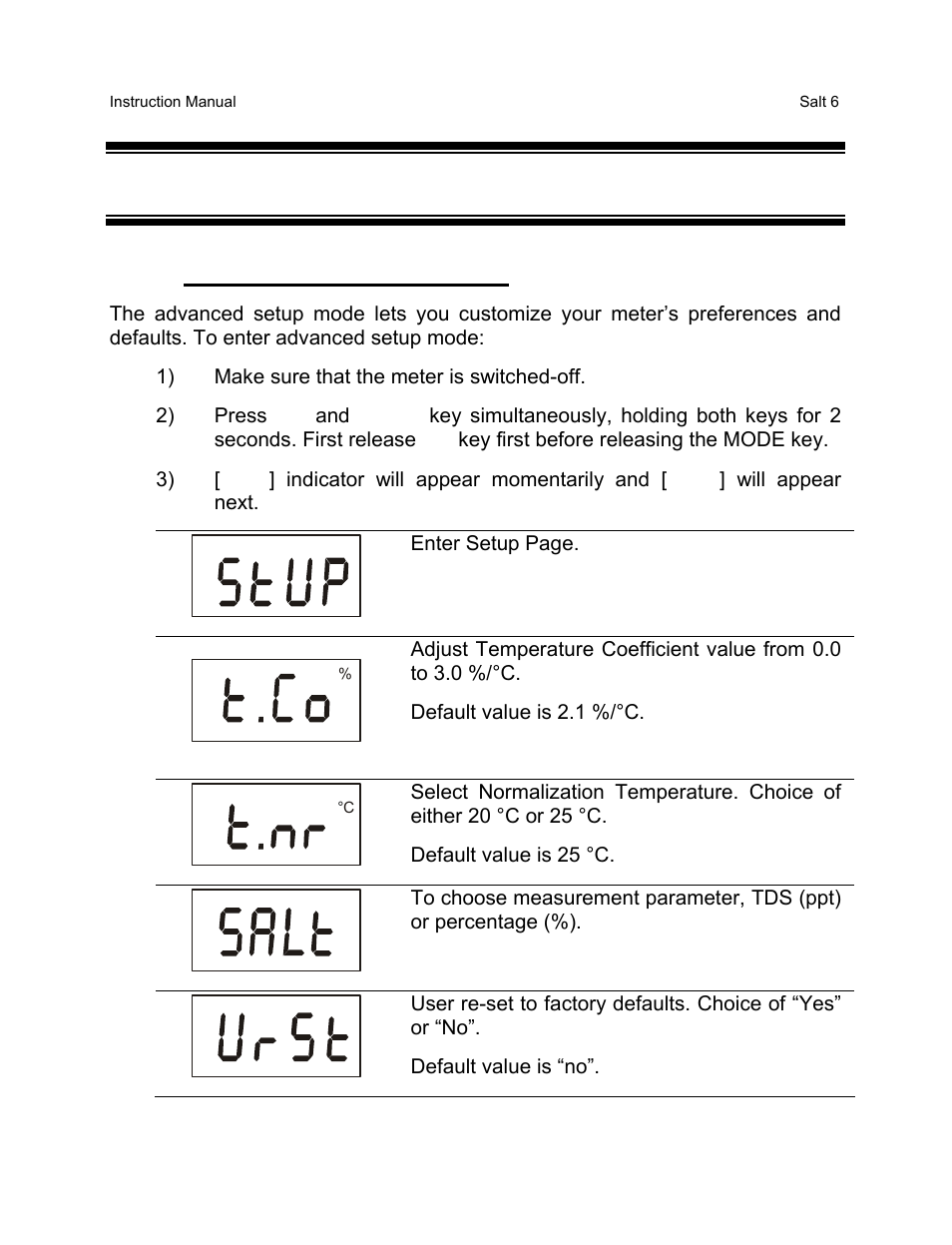 Advanced setup functions, Advanced setup overview | Thermo Fisher Scientific EcoScan Salt 6 User Manual | Page 23 / 40