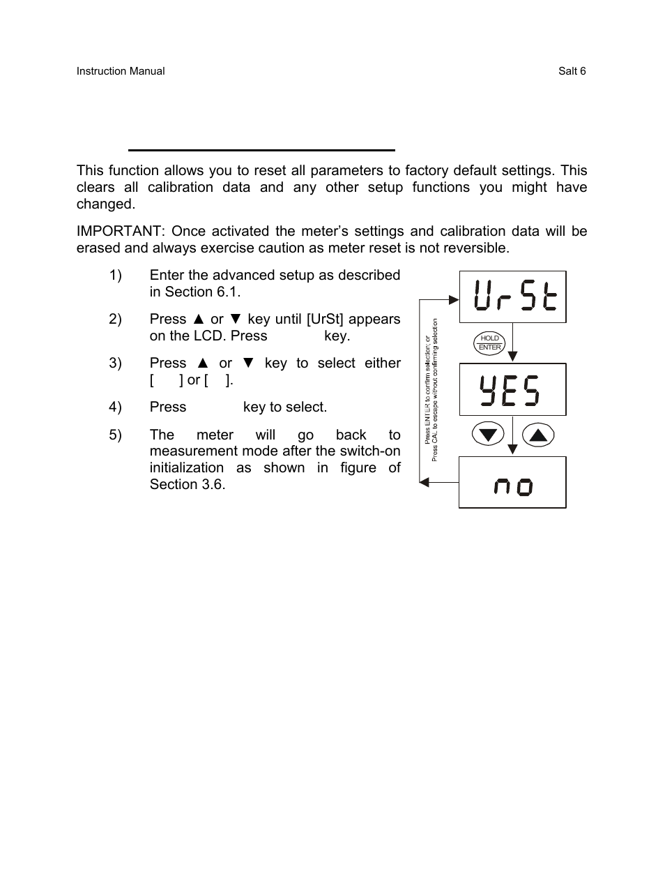 Restore factory default values, 5 restore factory default values | Thermo Fisher Scientific EcoScan Salt 6 User Manual | Page 28 / 40