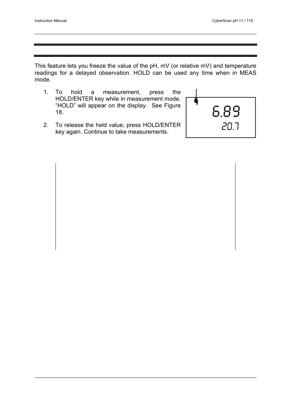 6 hold function | Thermo Fisher Scientific CyberScan pH 11/pH 110 User Manual | Page 24 / 76