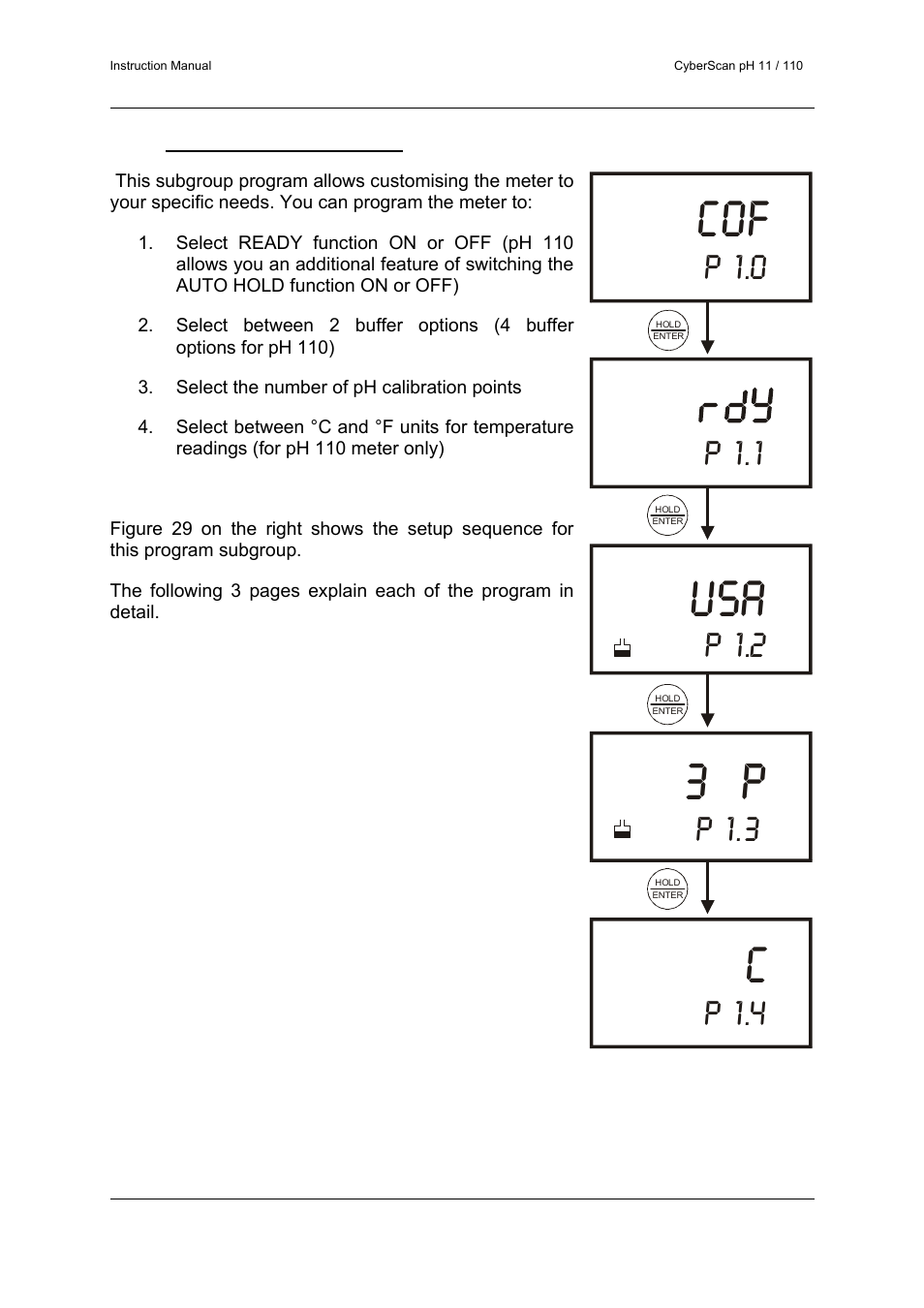 P 1.0, P 1.1, P 1.3 | P 1.2, P 1.4 | Thermo Fisher Scientific CyberScan pH 11/pH 110 User Manual | Page 37 / 76