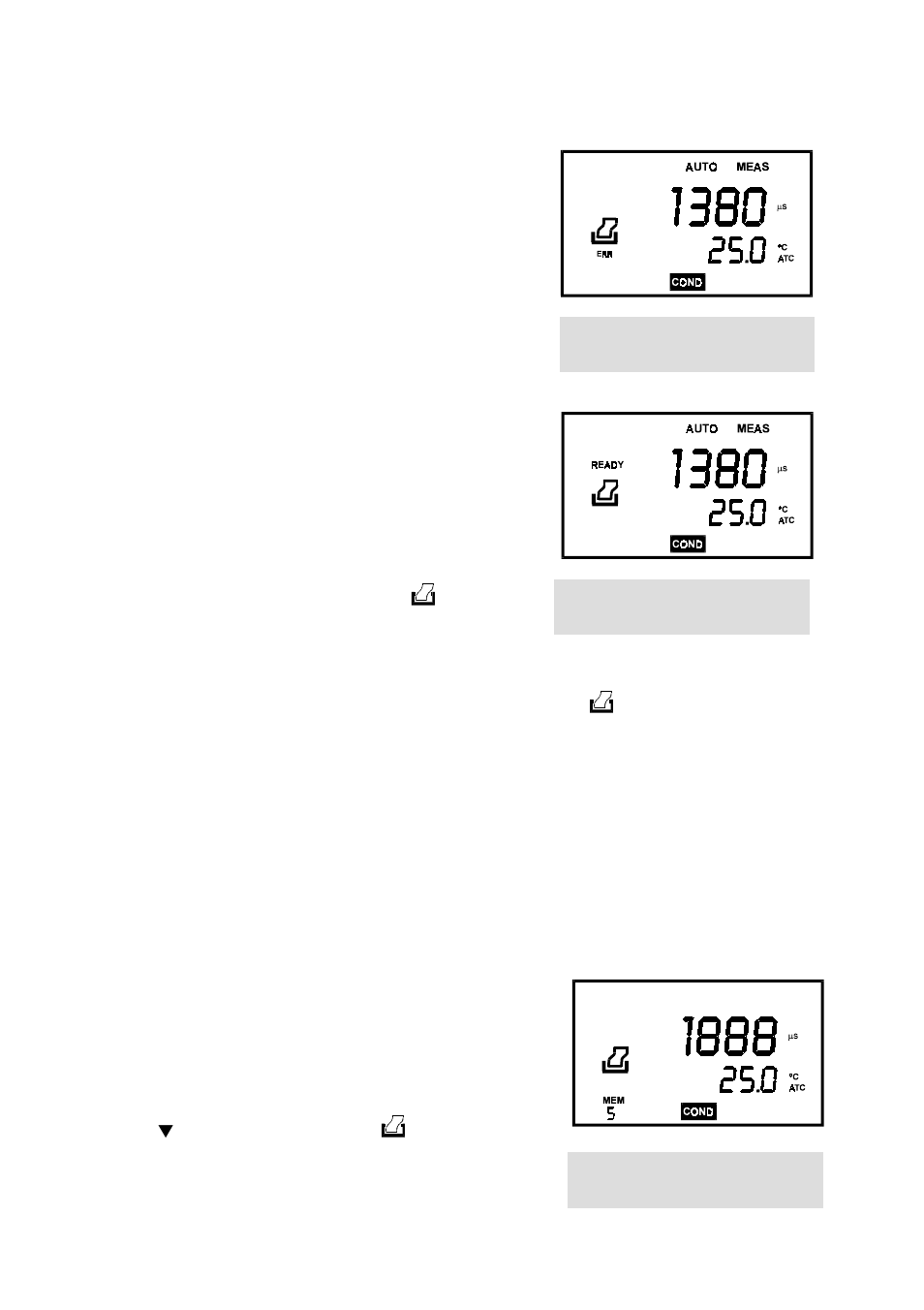 Printing errors, Sending data to the computer, Printing measurement data | Printing data from memory | Thermo Fisher Scientific CyberScan CON 10/CON 100/CON 200 User Manual | Page 28 / 62