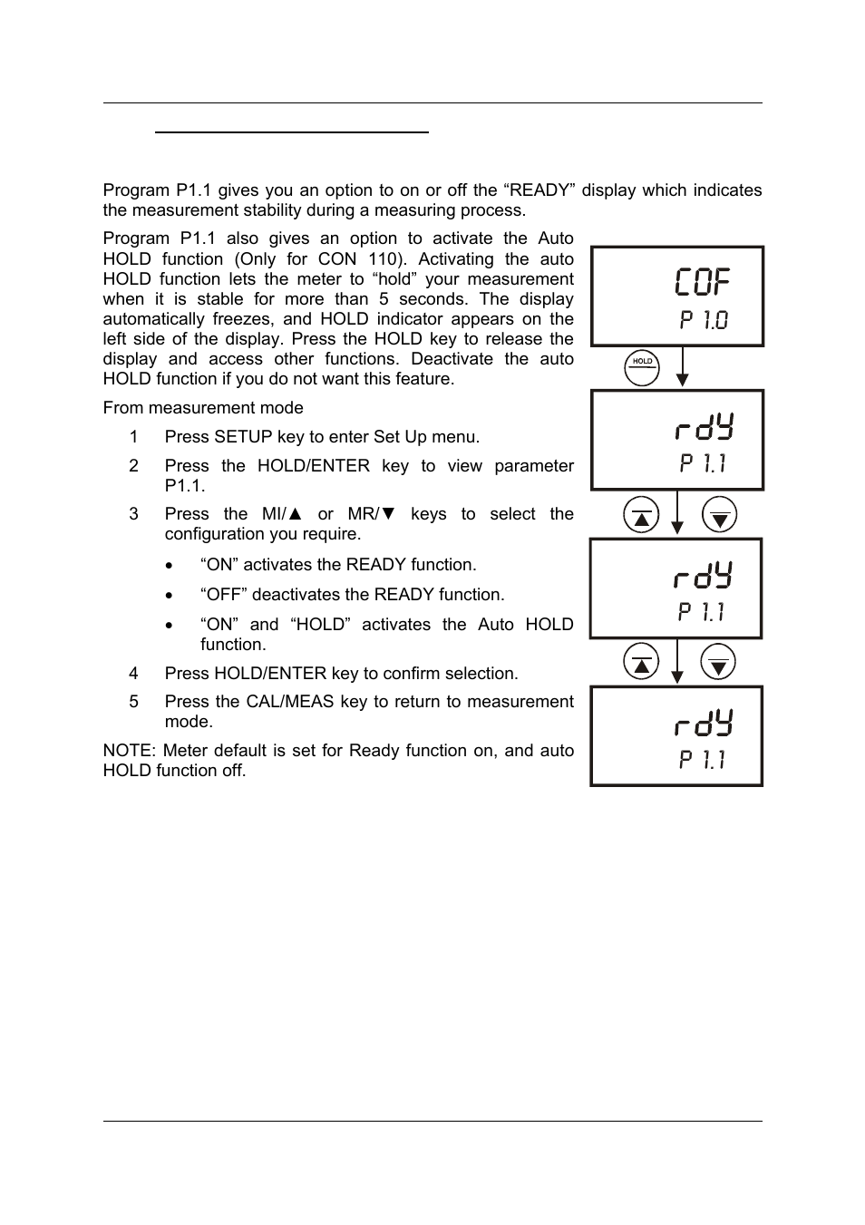 P 1.1, P 1.0, 2 p1.0: unit configuration (cof) | Thermo Fisher Scientific CyberScan CON 11/CON 110 User Manual | Page 42 / 80