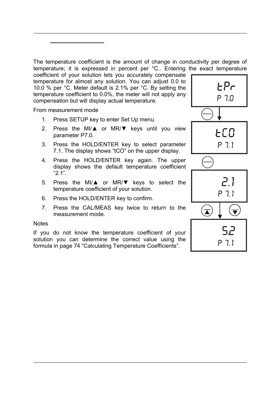 P 7.0, P 7.1 | Thermo Fisher Scientific CyberScan CON 11/CON 110 User Manual | Page 52 / 80