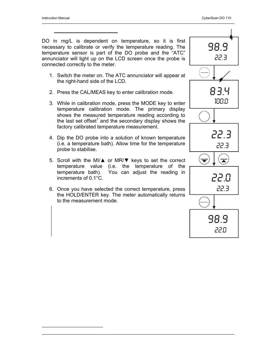 Temperature calibration | Thermo Fisher Scientific CyberScan DO 110 User Manual | Page 14 / 60