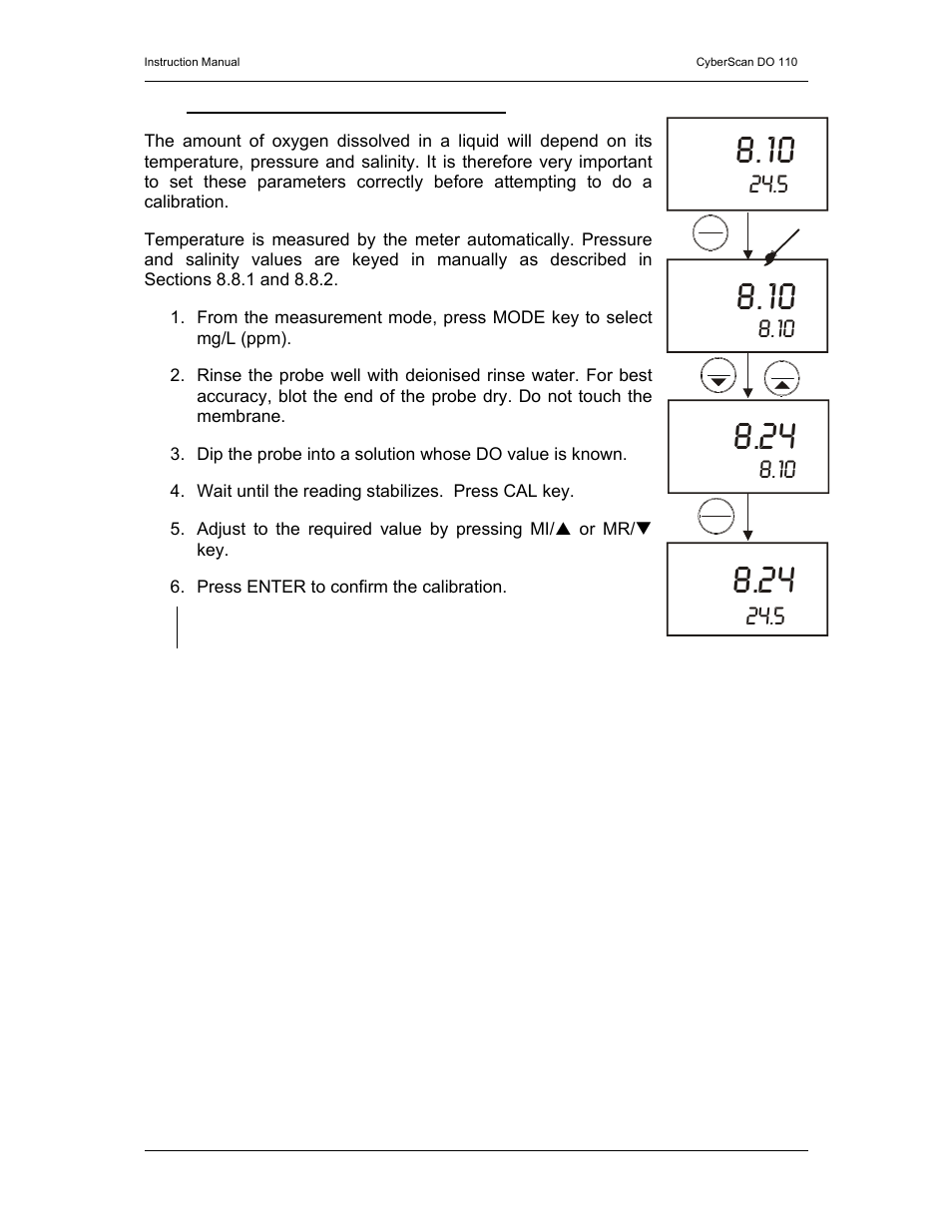 Do calibration in mg/l (ppm) mode | Thermo Fisher Scientific CyberScan DO 110 User Manual | Page 16 / 60