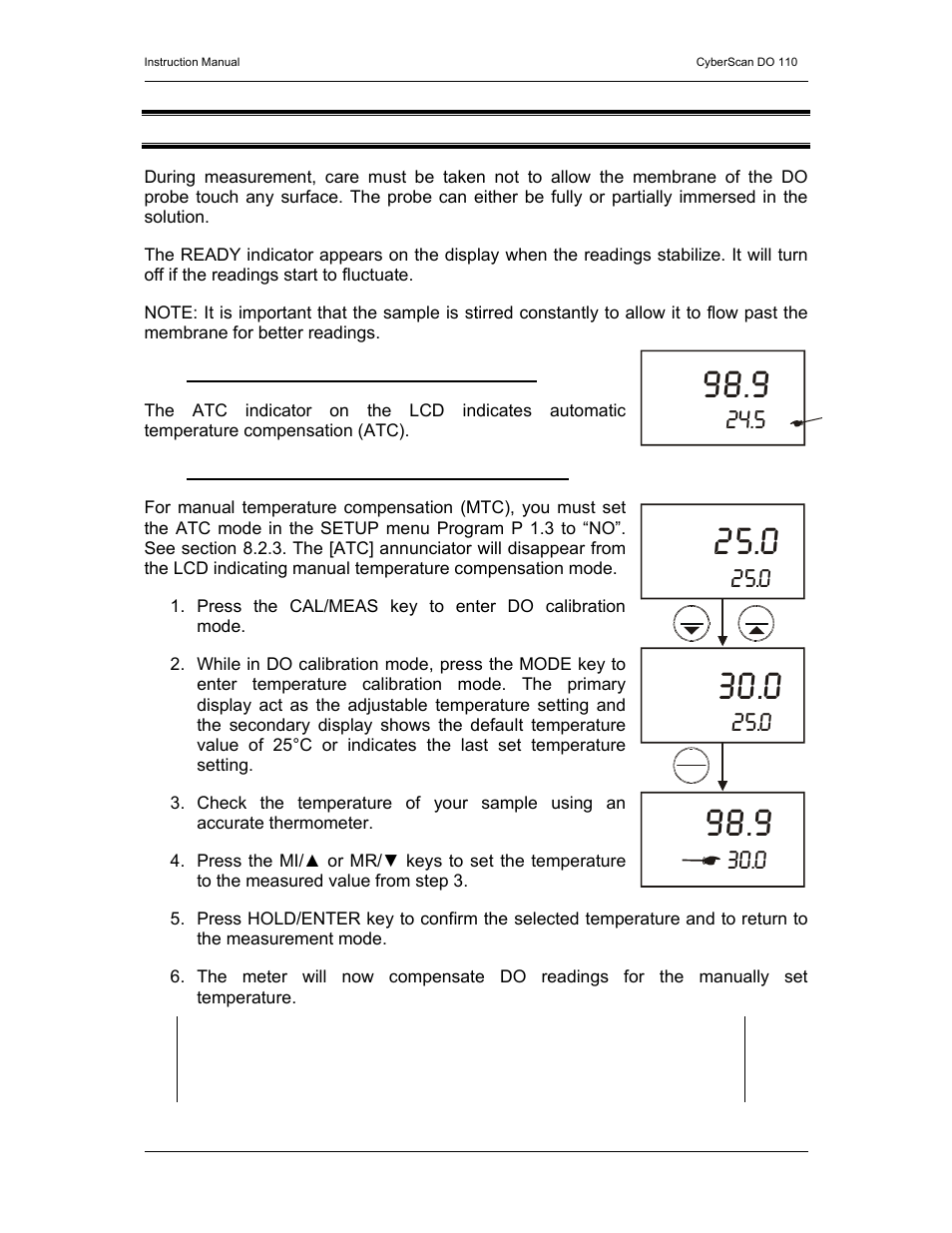 5 measurement, Automatic temperature compensation, Manual temperature compensation (mtc) | Thermo Fisher Scientific CyberScan DO 110 User Manual | Page 17 / 60