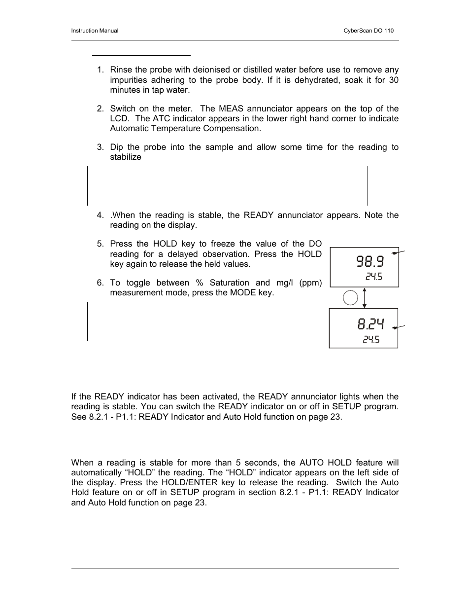 Taking measurements | Thermo Fisher Scientific CyberScan DO 110 User Manual | Page 18 / 60