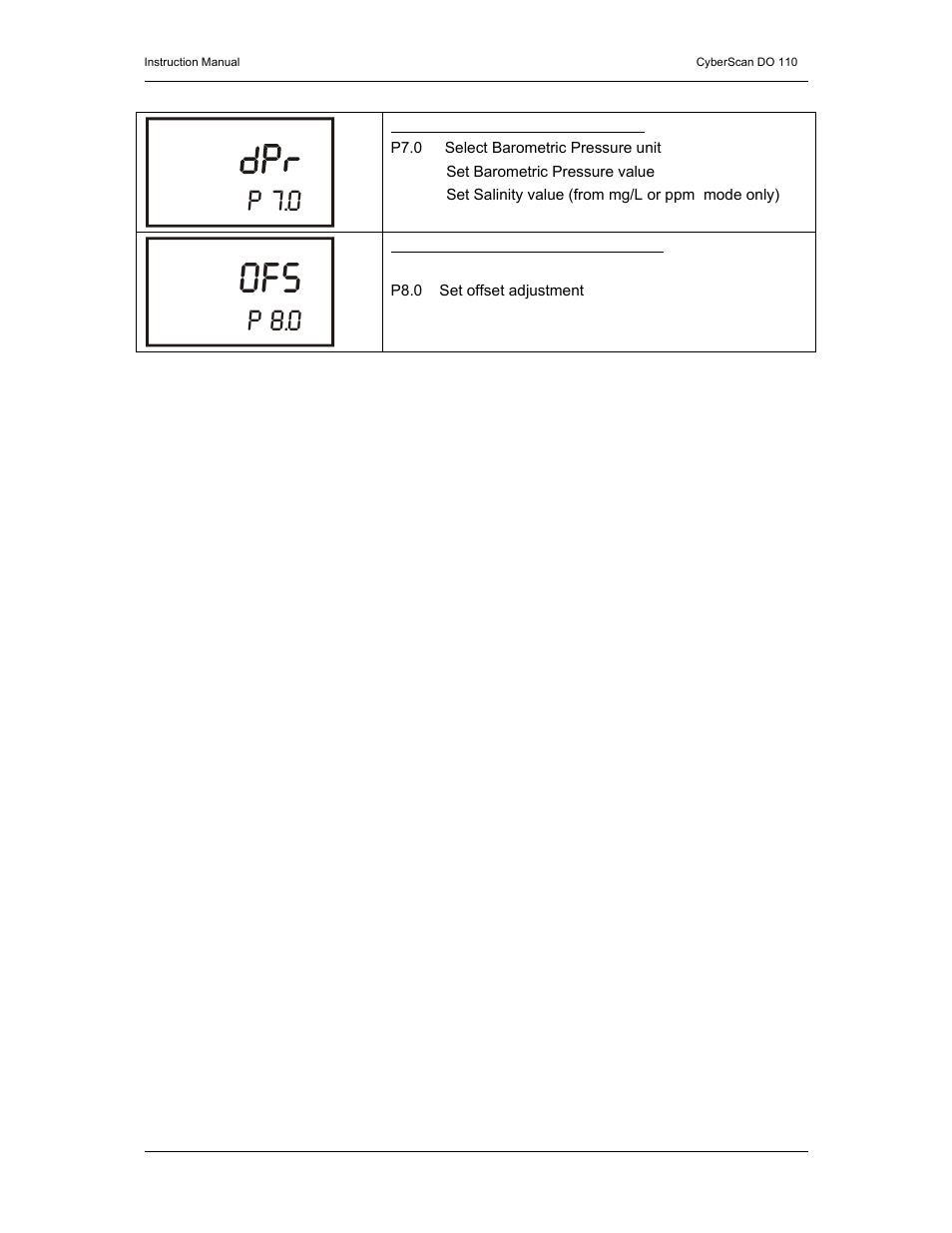 P 7.0, P 8.0 | Thermo Fisher Scientific CyberScan DO 110 User Manual | Page 27 / 60
