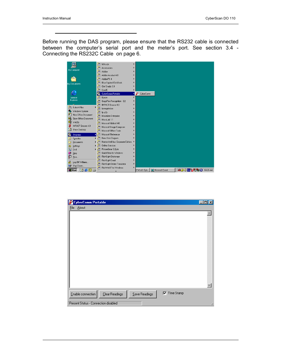 Running cybercomm portable | Thermo Fisher Scientific CyberScan DO 110 User Manual | Page 46 / 60