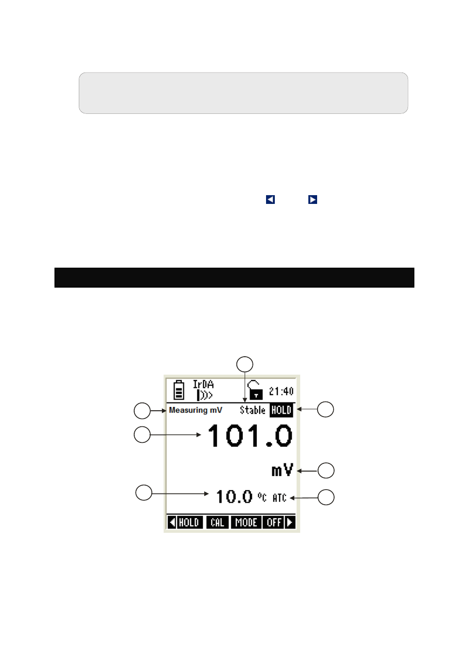 2 calibration report, 1 to view calibration report, Mv measurement mode | 1 indicators in mv measurement mode, Calibration report, To view calibration report, Indicators in mv measurement mode | Thermo Fisher Scientific CyberScan DO 600 User Manual | Page 62 / 127