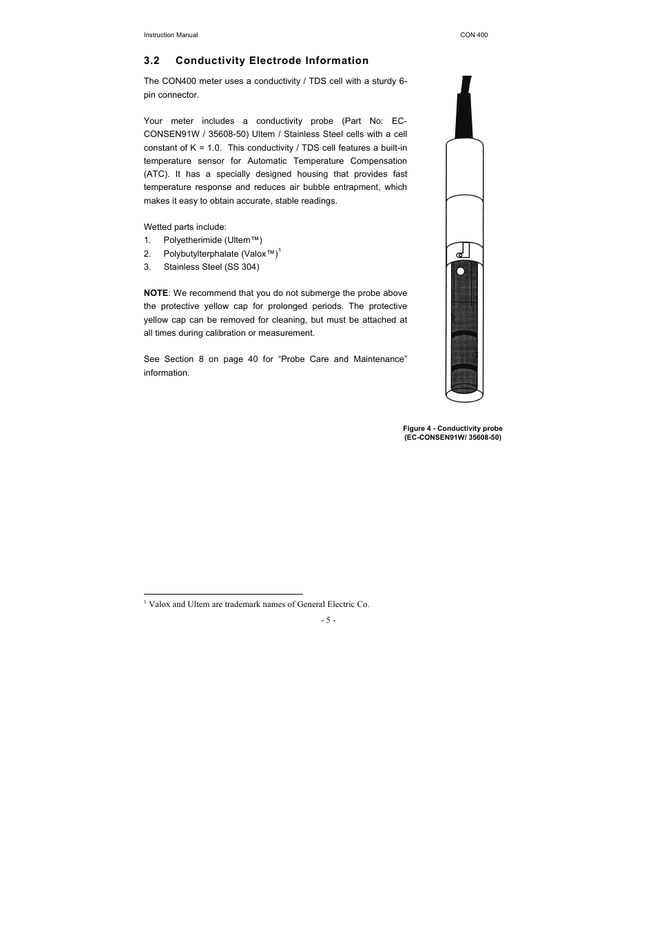 2 conductivity electrode information | Thermo Fisher Scientific CyberScan CON 400 (For units manufactured from March 2010 onwards) User Manual | Page 11 / 60