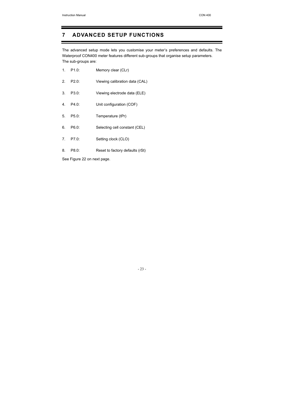 7 advanced setup functions | Thermo Fisher Scientific CyberScan CON 400 (For units manufactured from March 2010 onwards) User Manual | Page 29 / 60