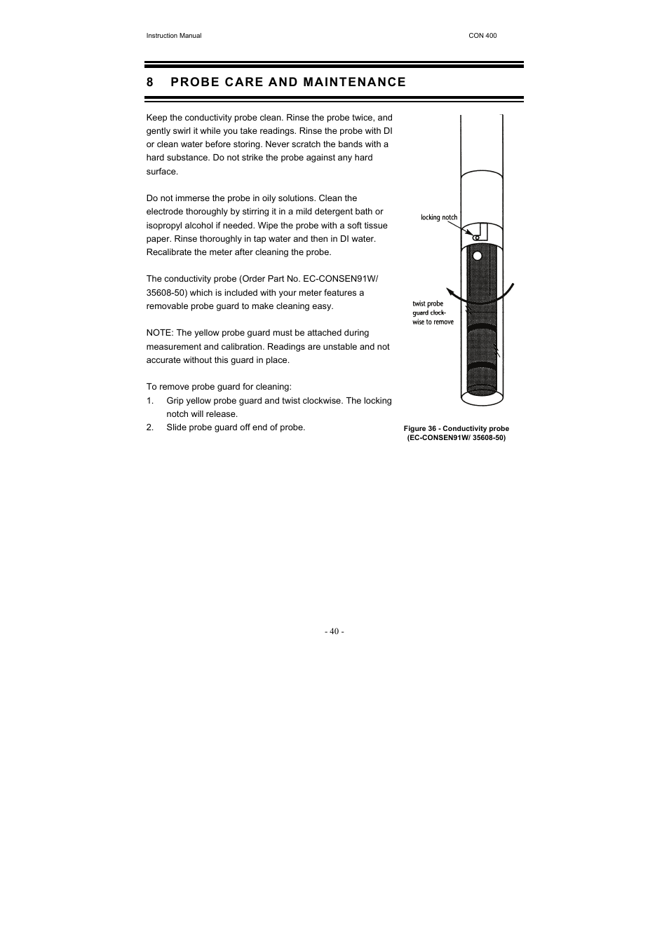 8 probe care and maintenance | Thermo Fisher Scientific CyberScan CON 400 (For units manufactured from March 2010 onwards) User Manual | Page 46 / 60