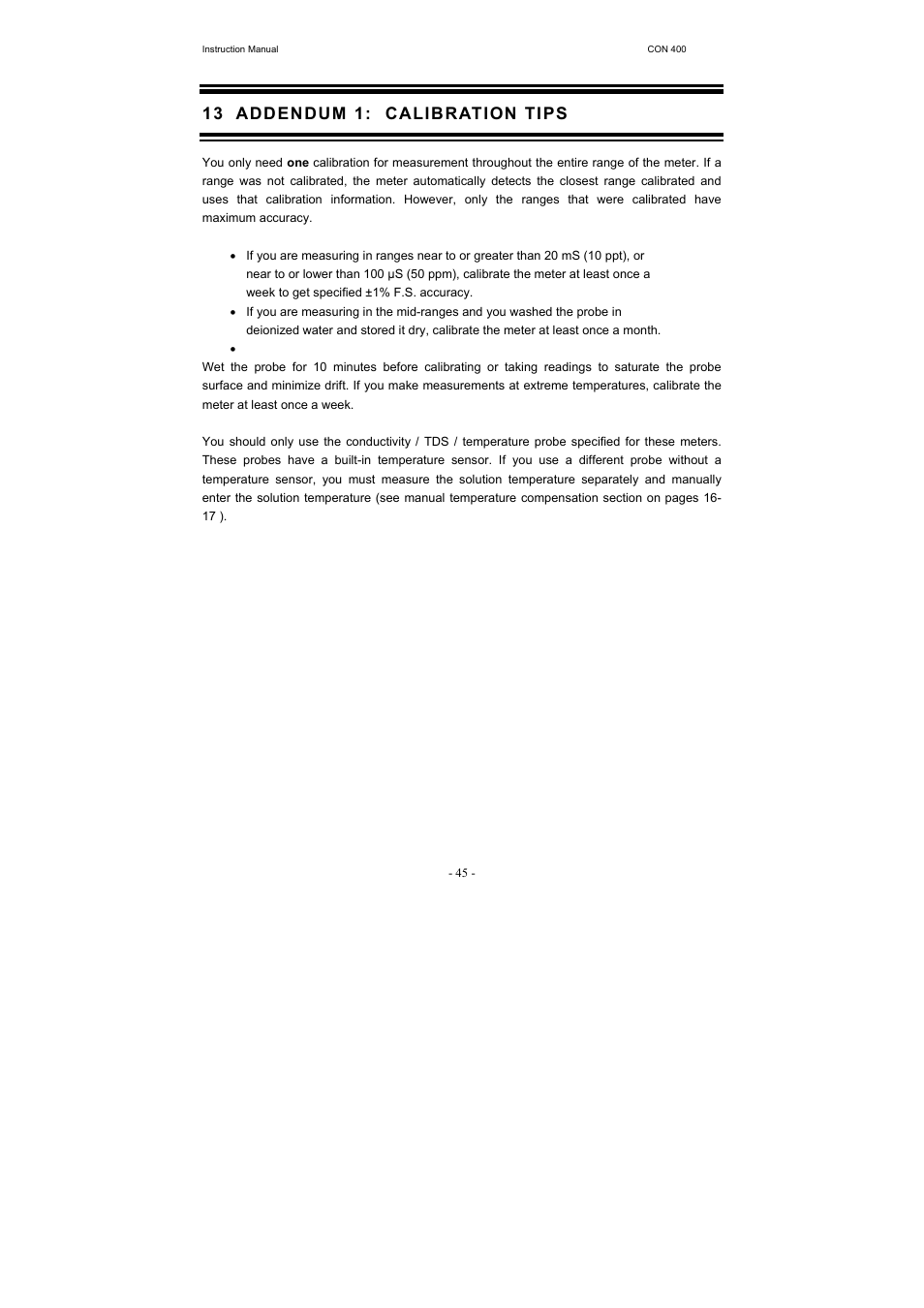 13 addendum 1: calibration tips | Thermo Fisher Scientific CyberScan CON 400 (For units manufactured from March 2010 onwards) User Manual | Page 51 / 60
