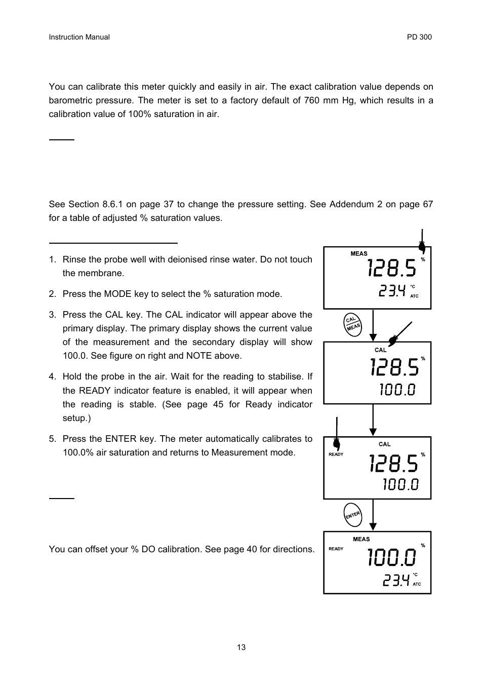 Dissolved oxygen calibration in % saturation, You use replaceme | Thermo Fisher Scientific CyberScan PD 300 User Manual | Page 18 / 76