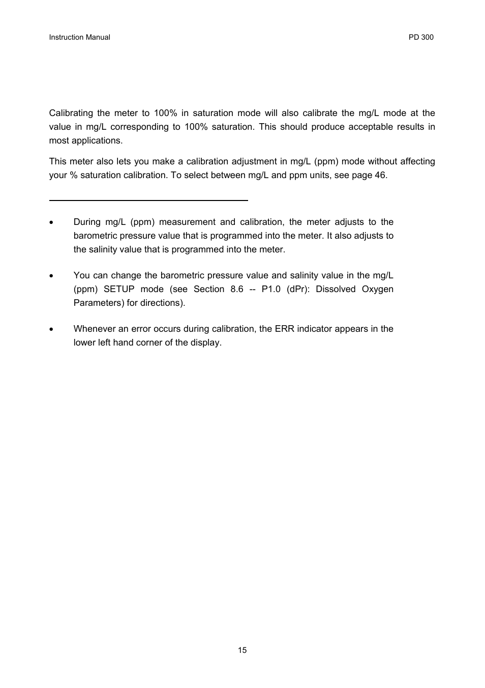 Dissolved oxygen calibration in mg/l (ppm) mode | Thermo Fisher Scientific CyberScan PD 300 User Manual | Page 20 / 76