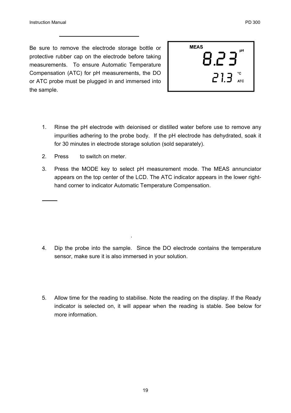 Taking measurements (ph) | Thermo Fisher Scientific CyberScan PD 300 User Manual | Page 24 / 76