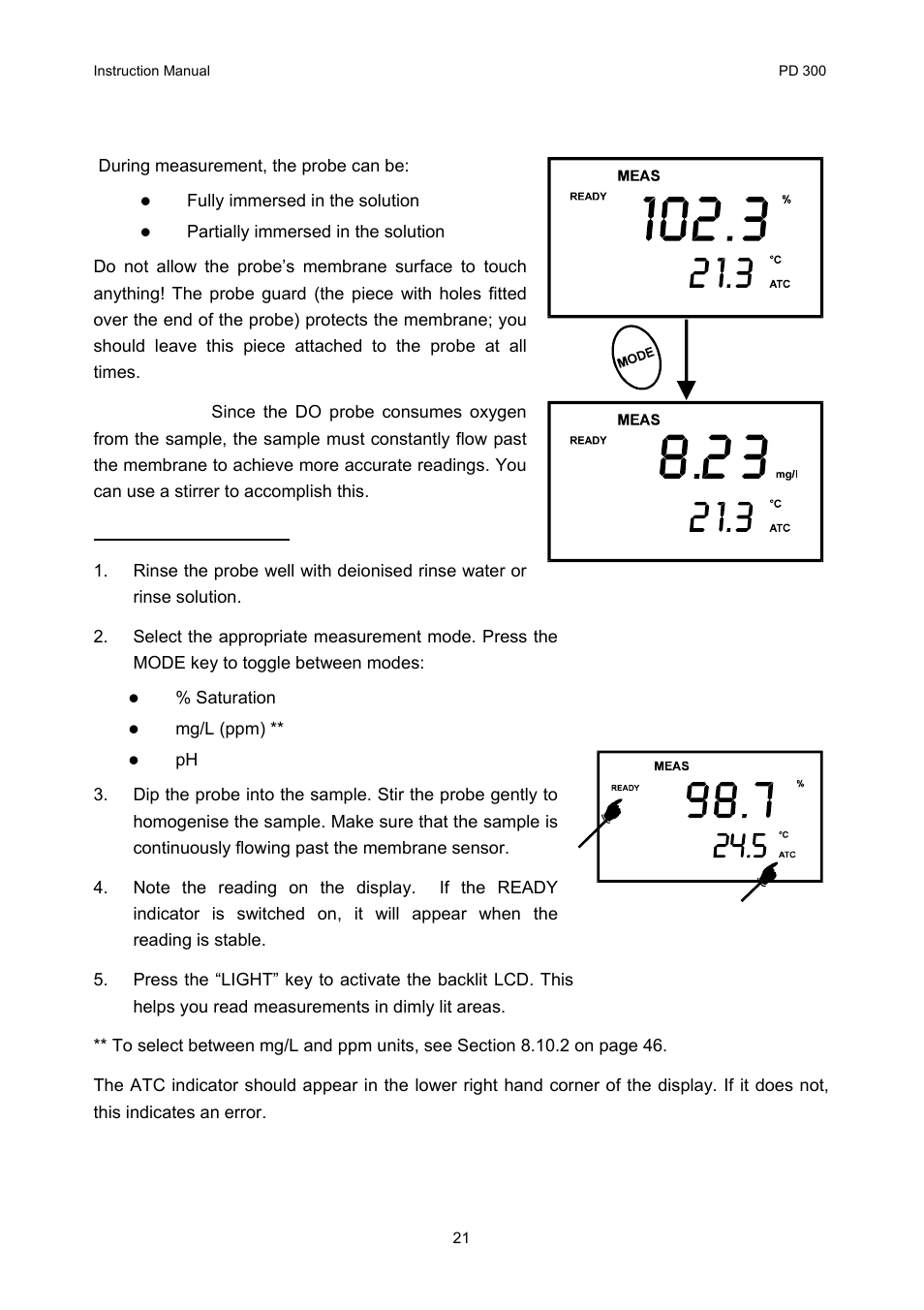 Taking do readings, 2 taking do readings | Thermo Fisher Scientific CyberScan PD 300 User Manual | Page 26 / 76