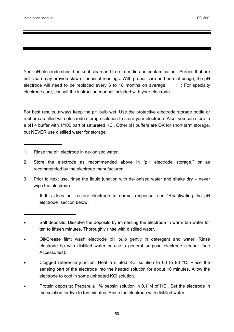Probe care and maintenance, Ph electrode care, 9probe care and maintenance | Thermo Fisher Scientific CyberScan PD 300 User Manual | Page 55 / 76