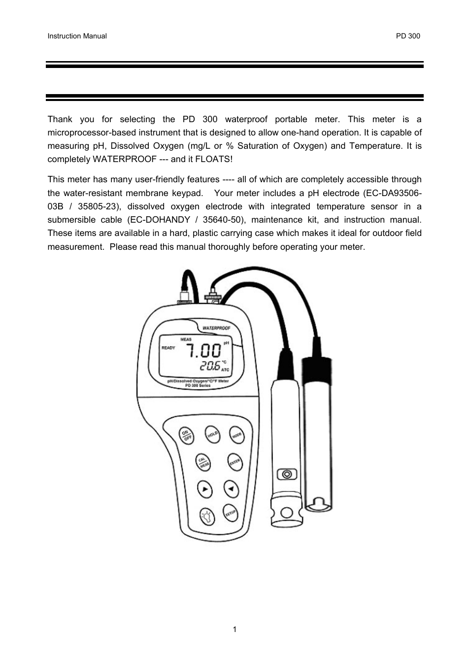 Introduction, Introduction 1, 1 introduction | Thermo Fisher Scientific CyberScan PD 300 User Manual | Page 6 / 76
