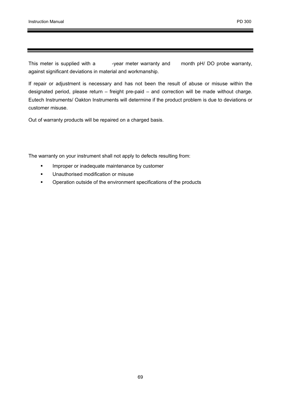 Warranty, Warranty 69, 17 warranty | Thermo Fisher Scientific CyberScan PD 300 User Manual | Page 74 / 76
