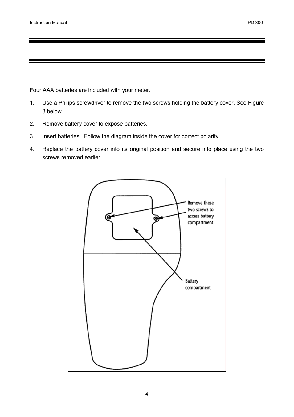 Preparation, Inserting the batteries, Preparation 4 | 3 preparation | Thermo Fisher Scientific CyberScan PD 300 User Manual | Page 9 / 76