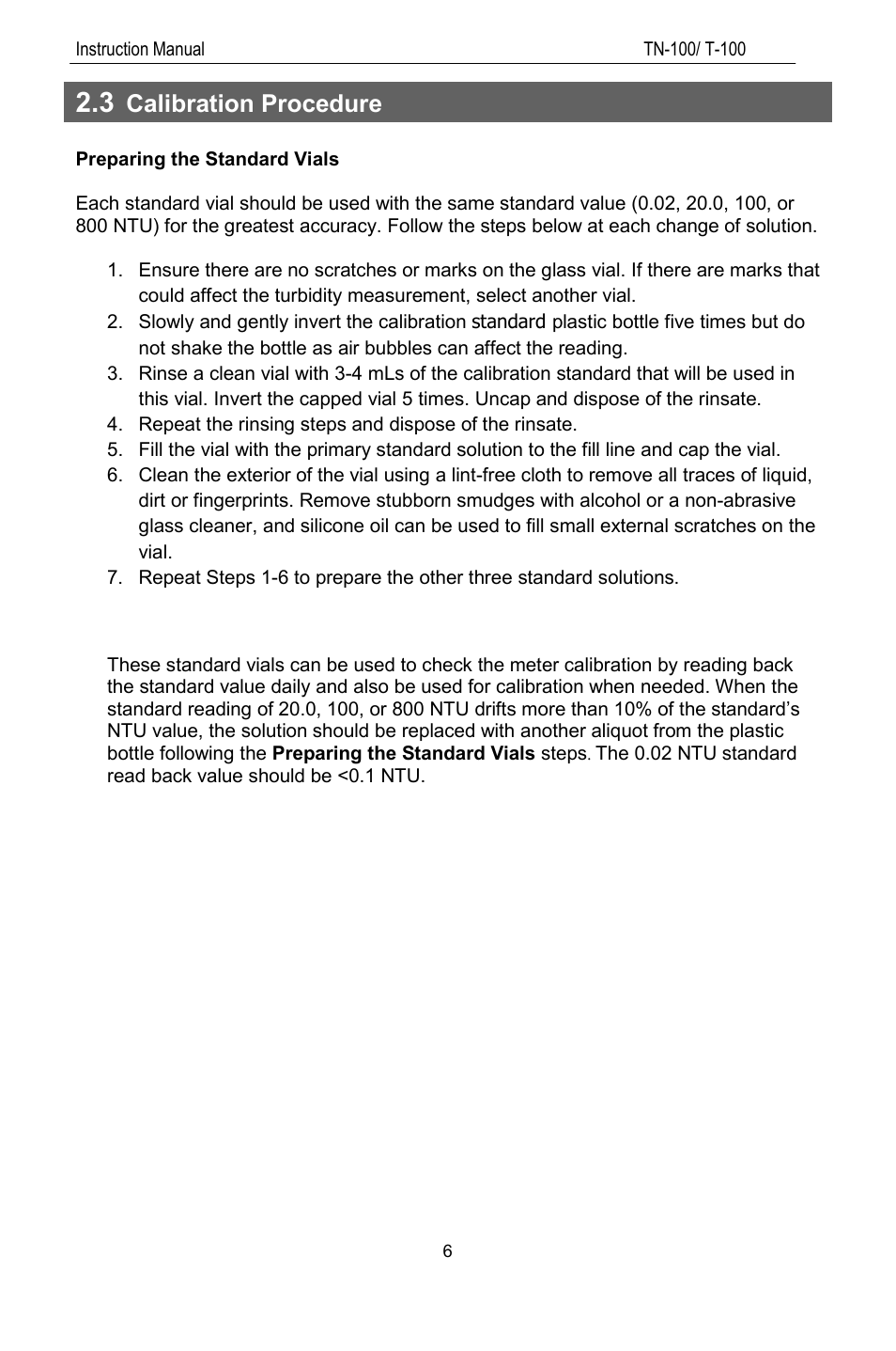 3 calibration procedure, Calibration procedure | Thermo Fisher Scientific TN100 Turbidimeter User Manual | Page 11 / 31
