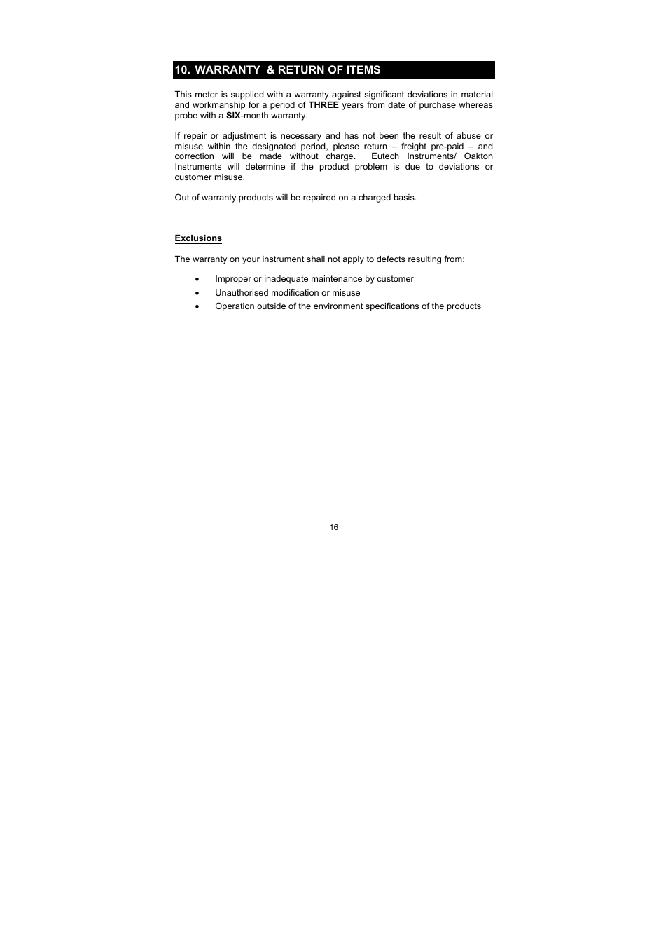 Warranty & return of items | Thermo Fisher Scientific EcoScan Temp 4/5/6 User Manual | Page 20 / 24