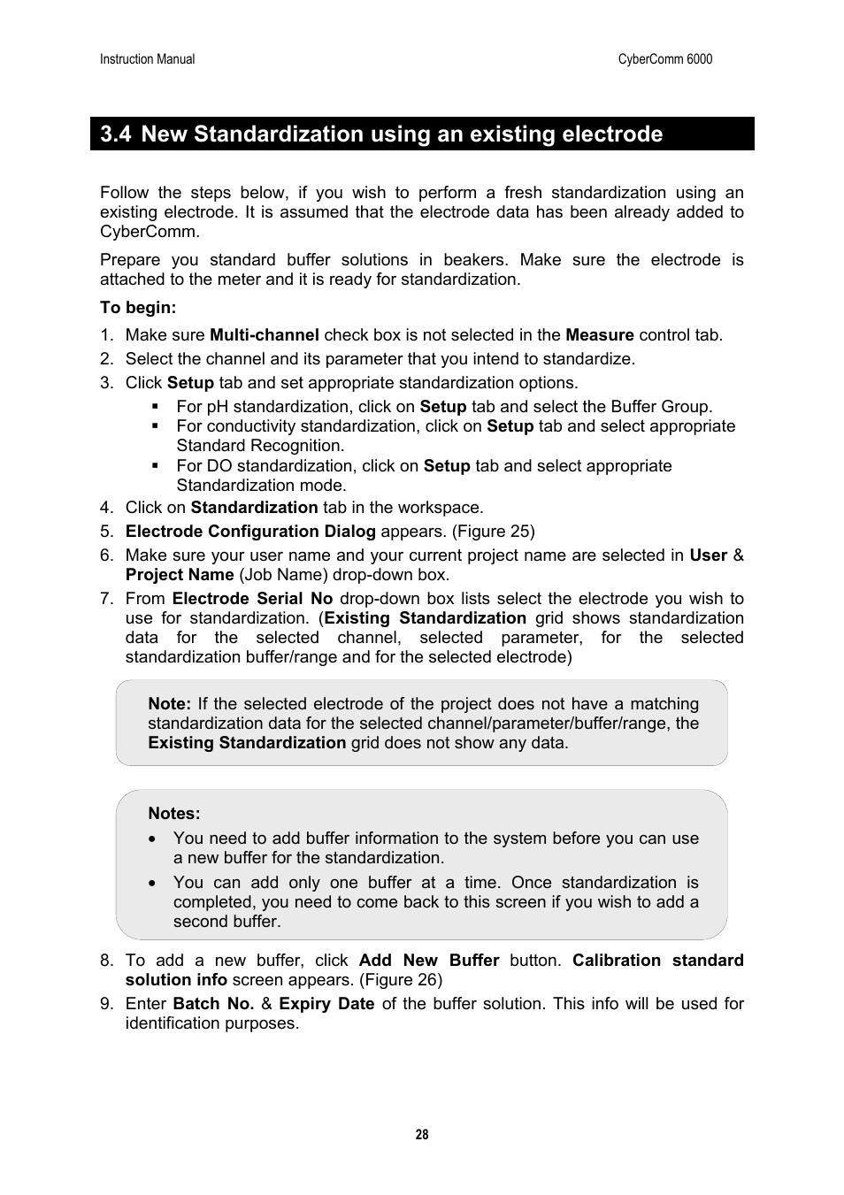 4 new standardization using an existing electrode | Thermo Fisher Scientific CyberComm 6000 for CyberScan Series 6000 User Manual | Page 34 / 68