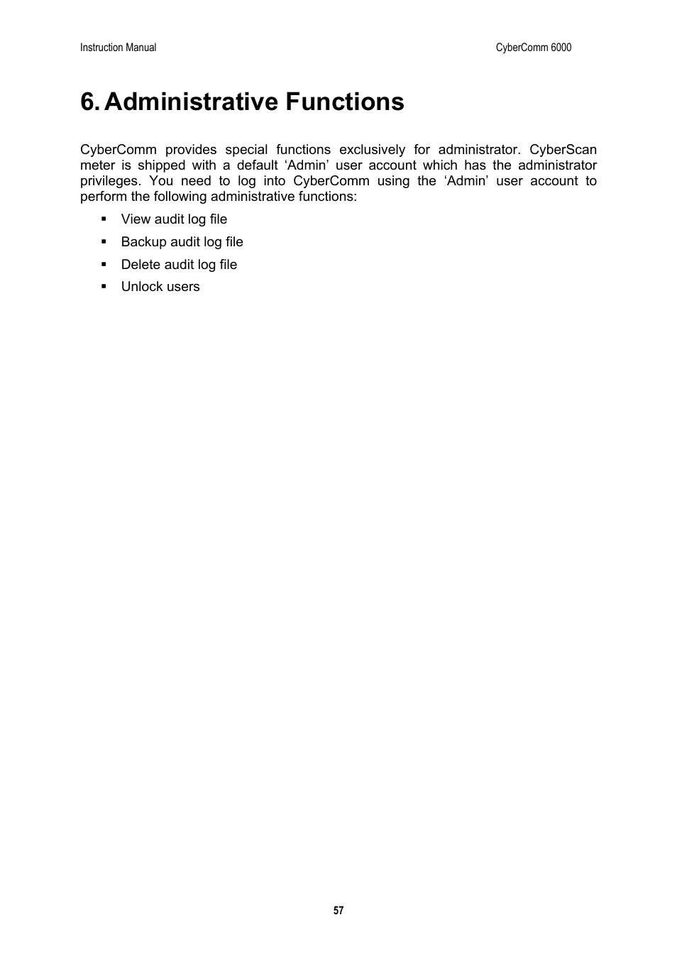 Administrative functions | Thermo Fisher Scientific CyberComm 6000 for CyberScan Series 6000 User Manual | Page 63 / 68