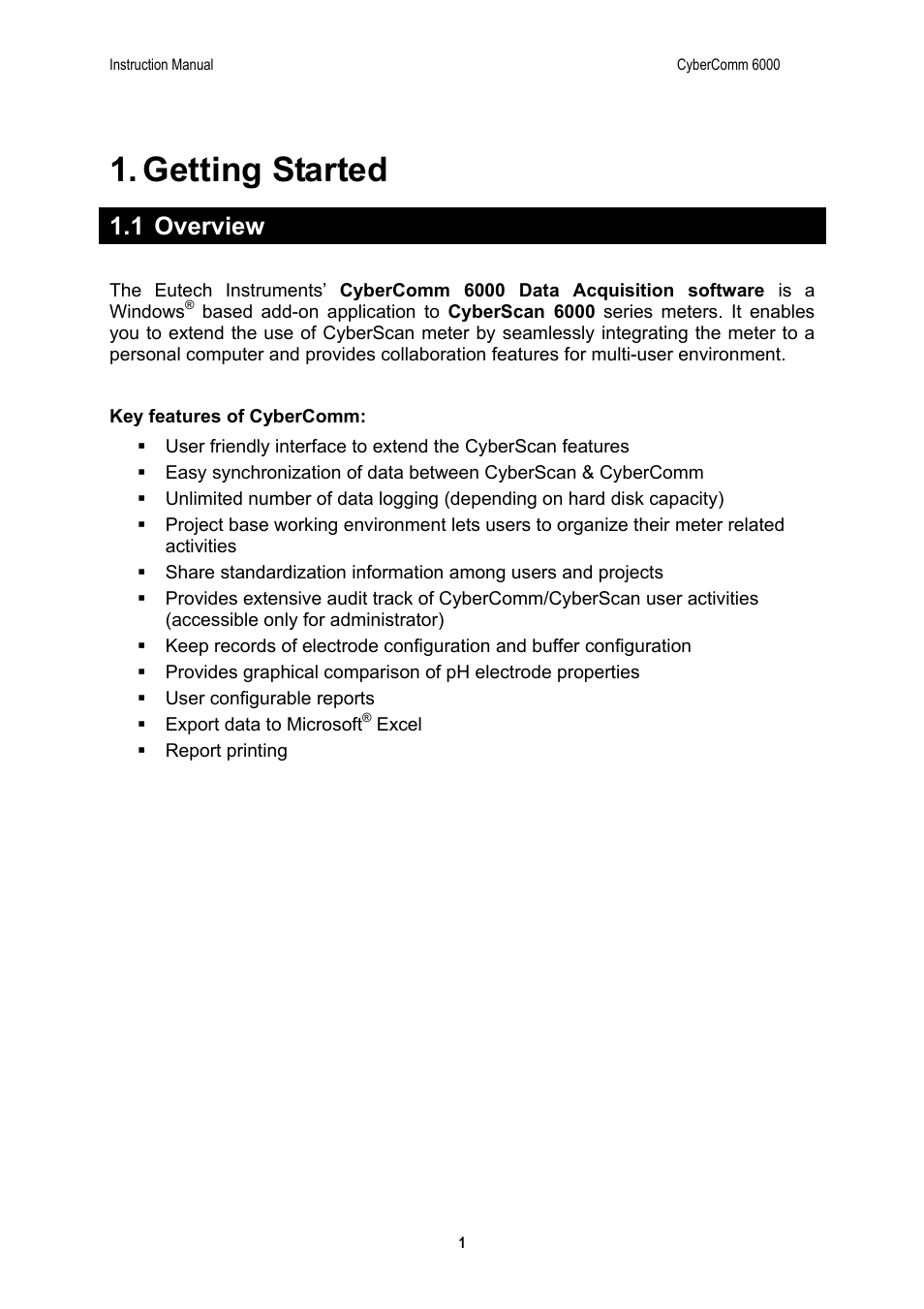 Getting started, 1 overview | Thermo Fisher Scientific CyberComm 6000 for CyberScan Series 6000 User Manual | Page 7 / 68