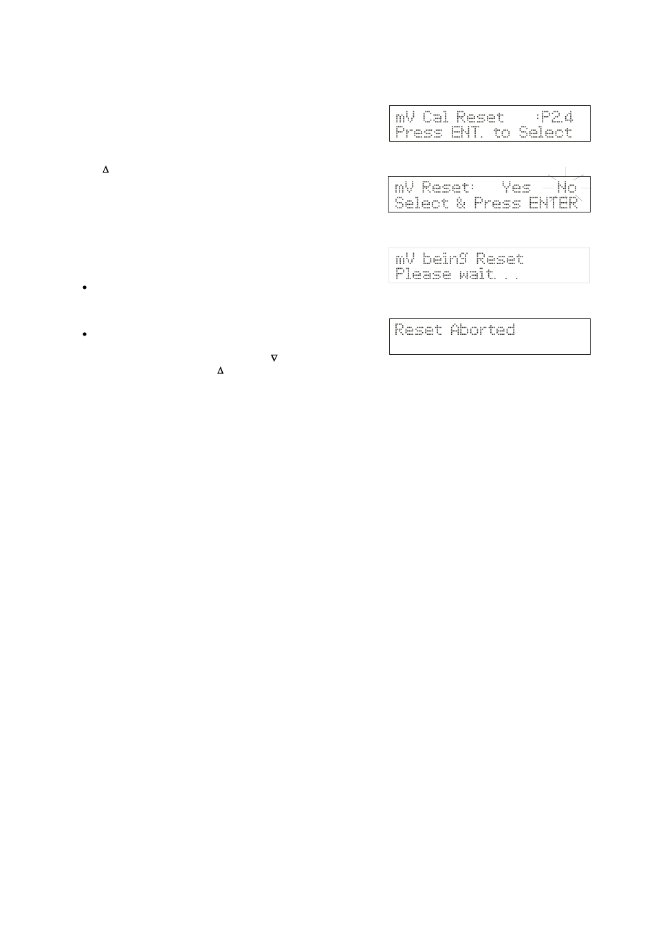 Mv cal reset :p2.4 press ent. to select | Thermo Fisher Scientific CyberScan pH 1100/pH 2100 User Manual | Page 42 / 64