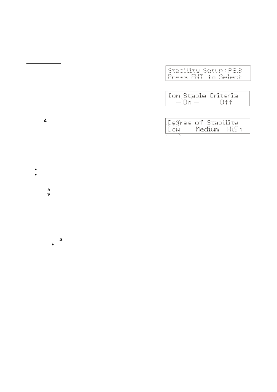 Stability setup : p3.3 press ent. to select | Thermo Fisher Scientific CyberScan pH 1100/pH 2100 User Manual | Page 46 / 64