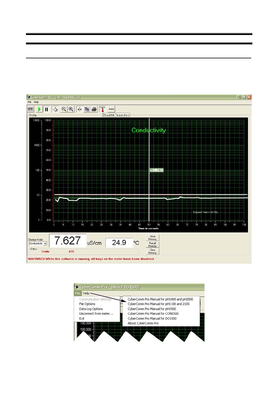 4main window (after connecting meter to computer) | Thermo Fisher Scientific CyberComm Pro for CyberScan CON 1500 User Manual | Page 11 / 28