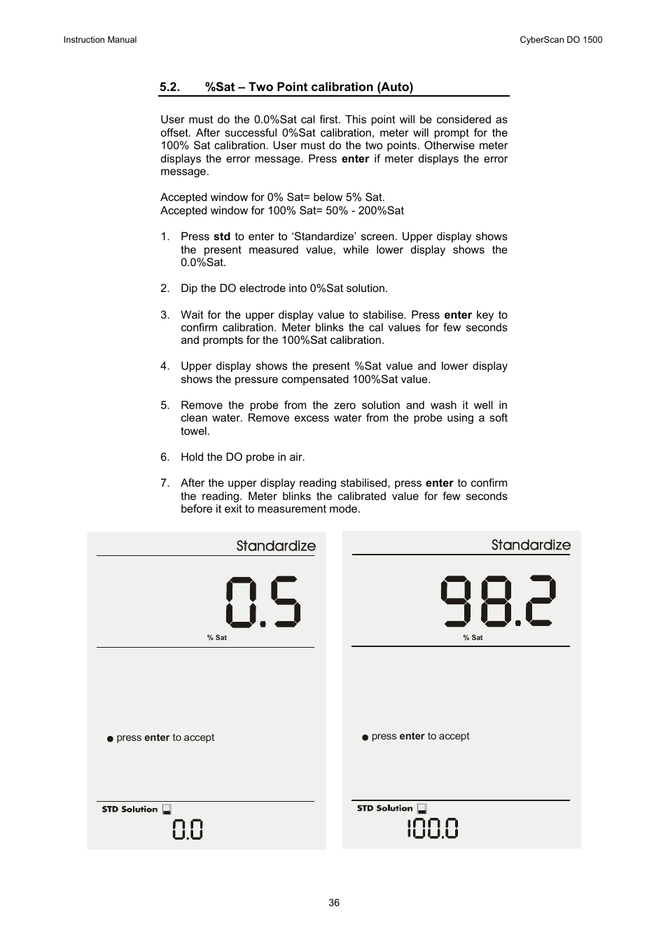 Standardize | Thermo Fisher Scientific CyberScan DO 1500 User Manual | Page 39 / 52