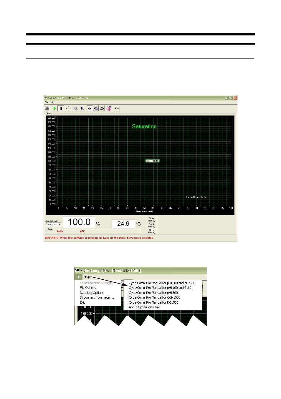 4main window (after connecting meter to computer) | Thermo Fisher Scientific CyberComm Pro for CyberScan DO 1500 User Manual | Page 11 / 28