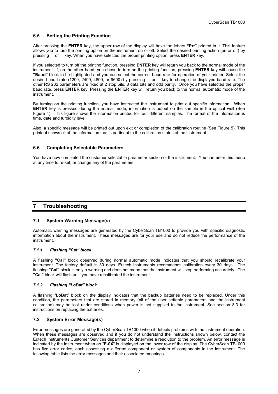 7 troubleshooting | Thermo Fisher Scientific CyberScan TB 1000 Turbidimeter User Manual | Page 10 / 16