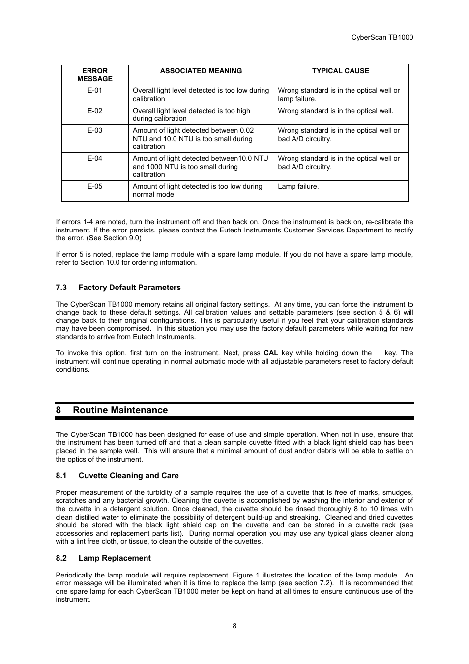 8 routine maintenance | Thermo Fisher Scientific CyberScan TB 1000 Turbidimeter User Manual | Page 11 / 16