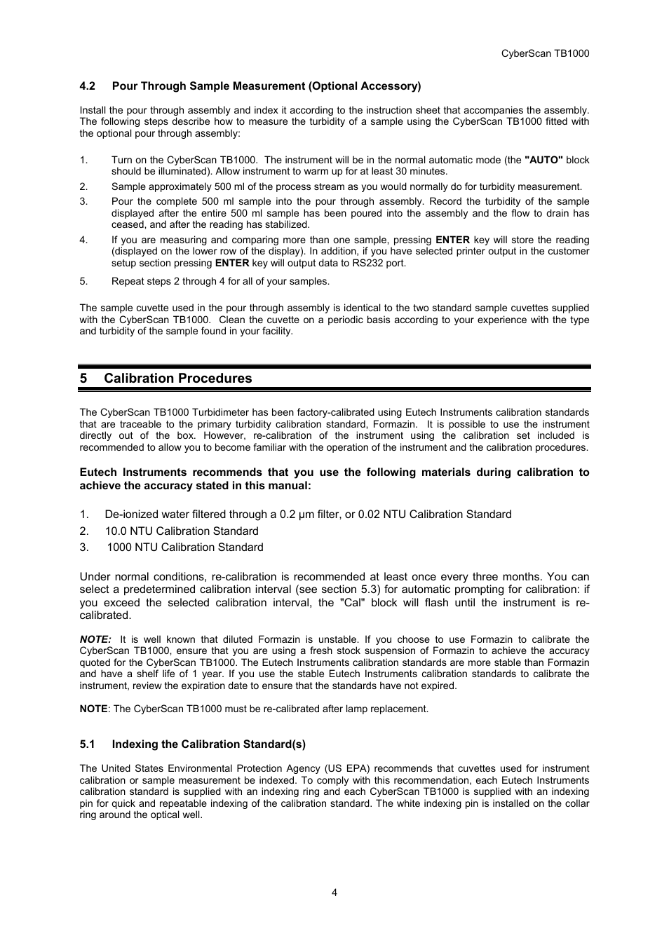 5 calibration procedures | Thermo Fisher Scientific CyberScan TB 1000 Turbidimeter User Manual | Page 7 / 16