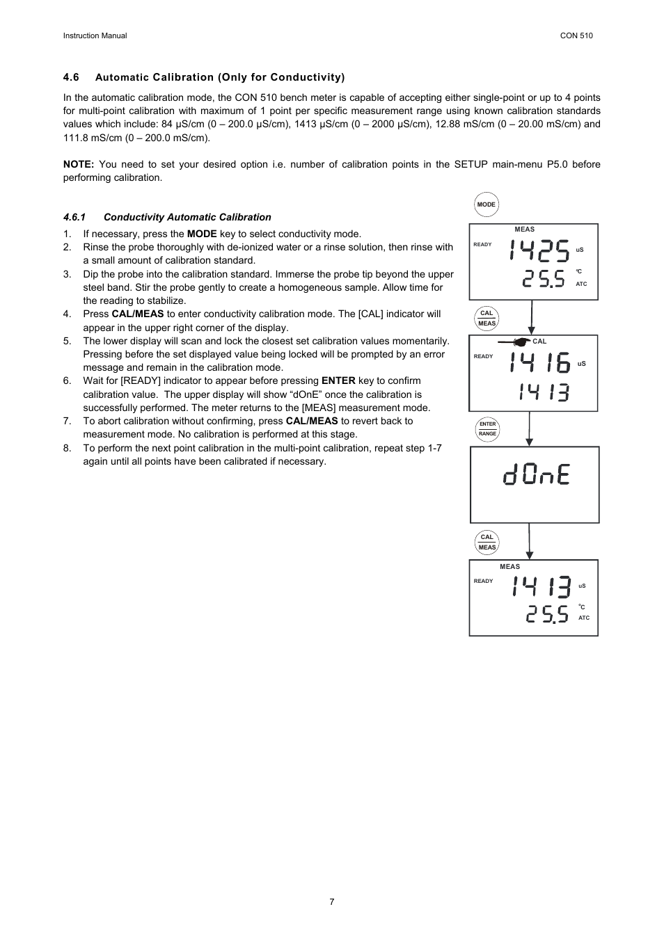 6 automatic calibration (only for conductivity), 1 conductivity automatic calibration, 6 automatic calibration | Thermo Fisher Scientific CyberScan CON 510 User Manual | Page 11 / 36