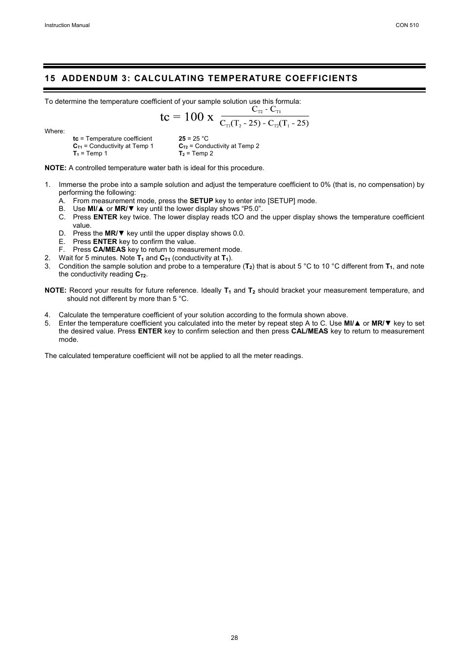 Addendum 3: calculating temperature coefficients | Thermo Fisher Scientific CyberScan CON 510 User Manual | Page 32 / 36